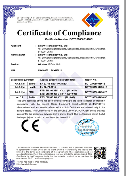 CHINA LinkAV Technology Co., Ltd certificaciones